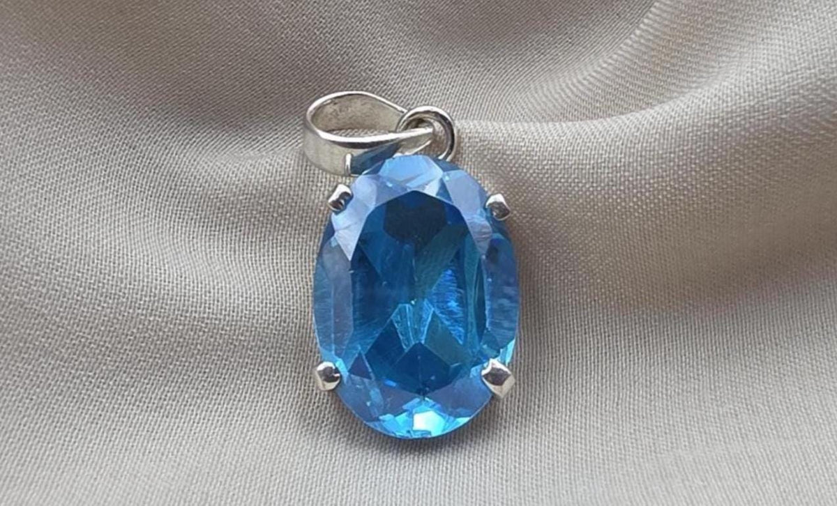 925 Sterling Silver Oval Blue Quartz Pendant, Natural Gemstone Charm, Boho Statement Jewelry