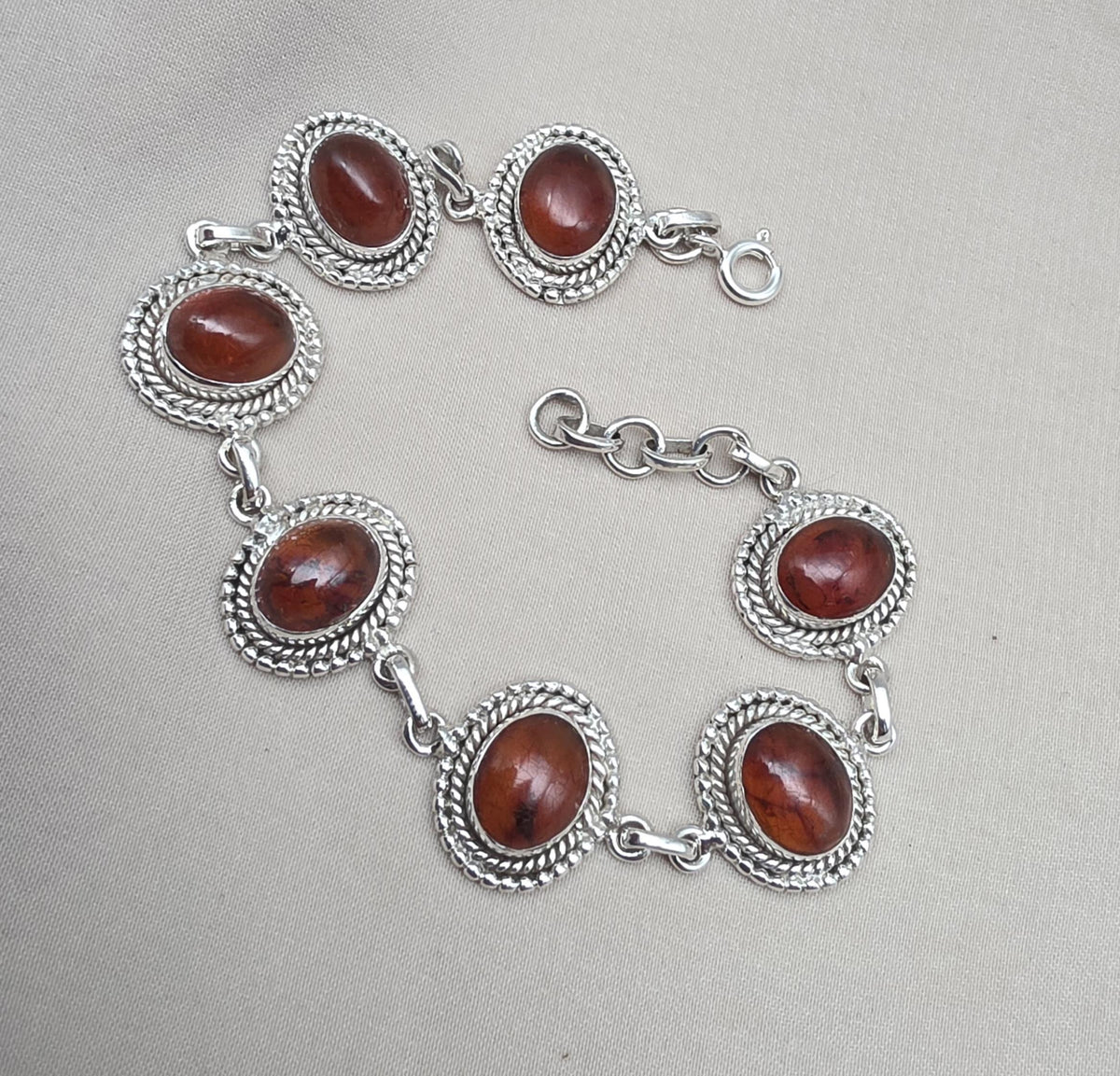 Amber 925 Sterling Silver Bracelet Oval Cabochon Adjustable Bracelet Handmade Gemstone Gift for Her