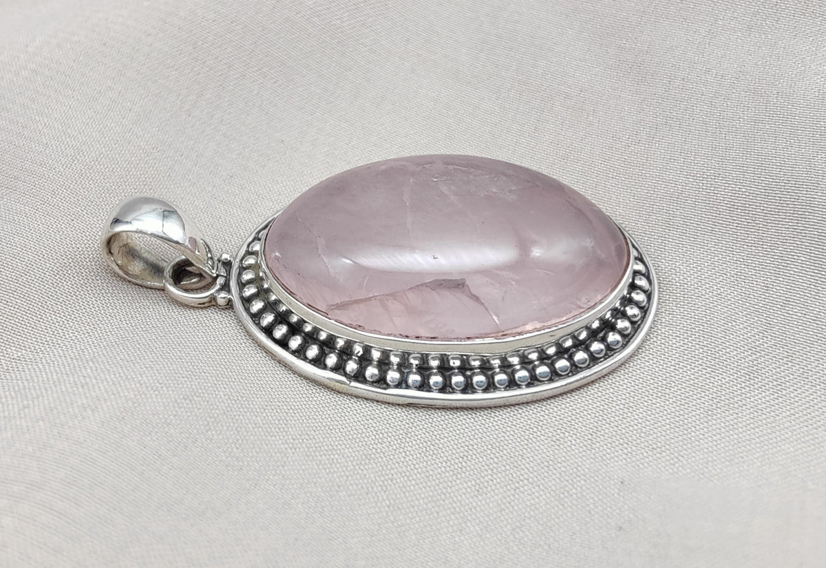 Rose Quartz Pendant Necklace: 925 Sterling Silver, Love & Healing