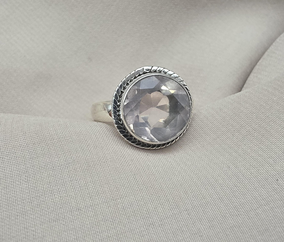 Handmade Crystal Quartz Sterling Silver Ring: April Birthstone Jewelry