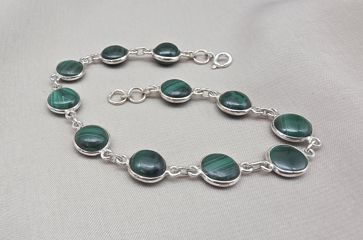 Natural Malachite Bracelet 925 Silver Green Stone Bracelet Protection Healing Jewelry