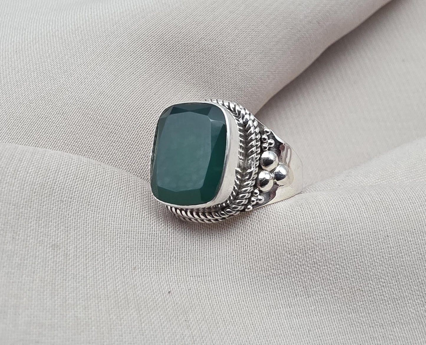 Green Onyx 925 Sterling Silver Ring May Birthstone Statement Ring Handmade Boho Jewelry
