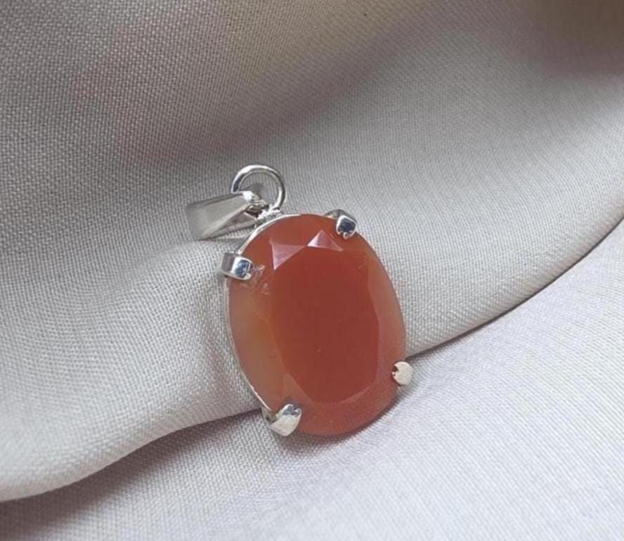 925 Sterling Silver Carnelian Pendant, Faceted Orange Gemstone Necklace Charm
