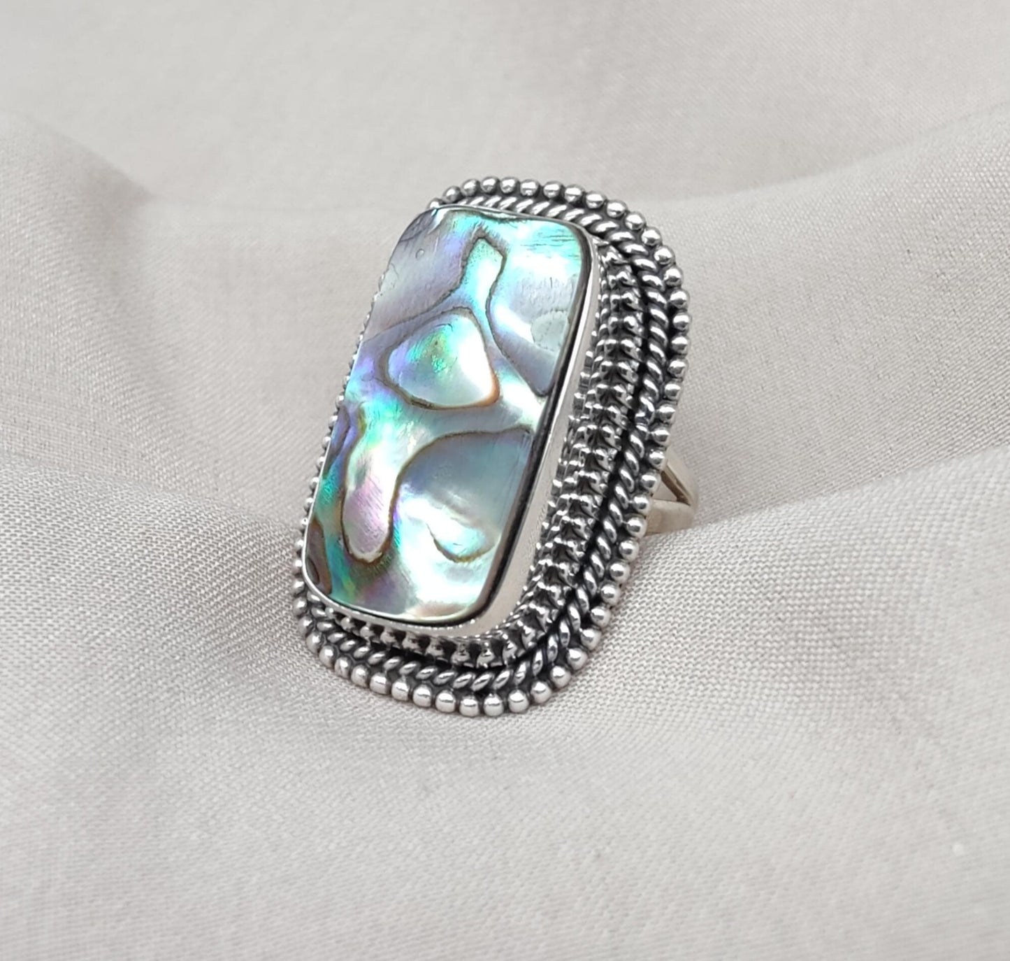 Handmade Abalone Shell 925 Sterling Silver Ring | Boho Ocean Jewelry