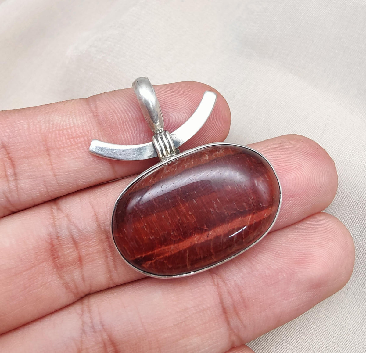 Red Tiger Eye Sterling Silver Pendant: Handmade Root Chakra Necklace