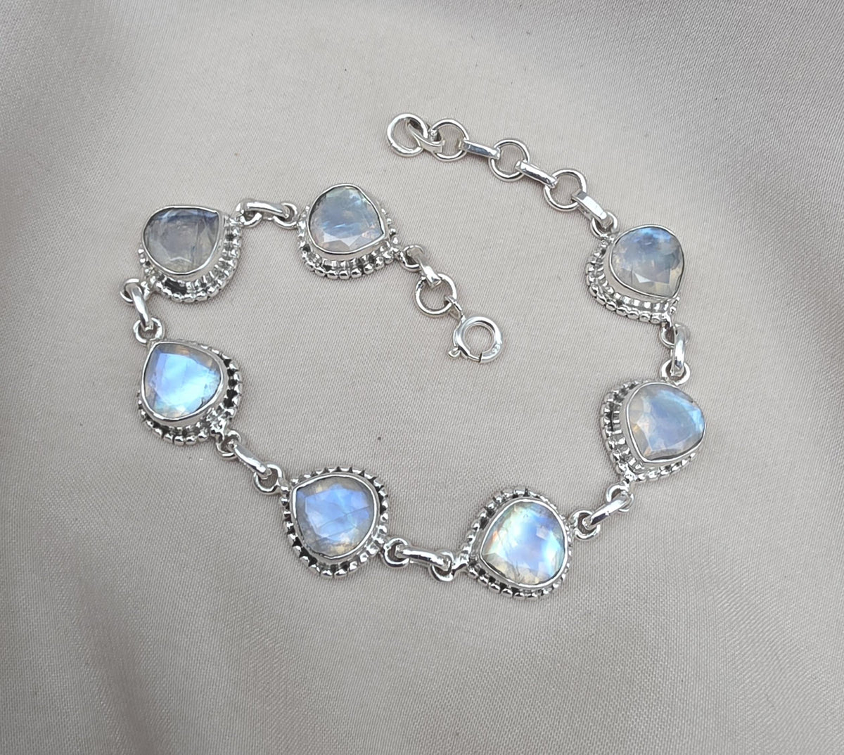 Rainbow Moonstone 925 Sterling Silver Bracelet Natural Handmade