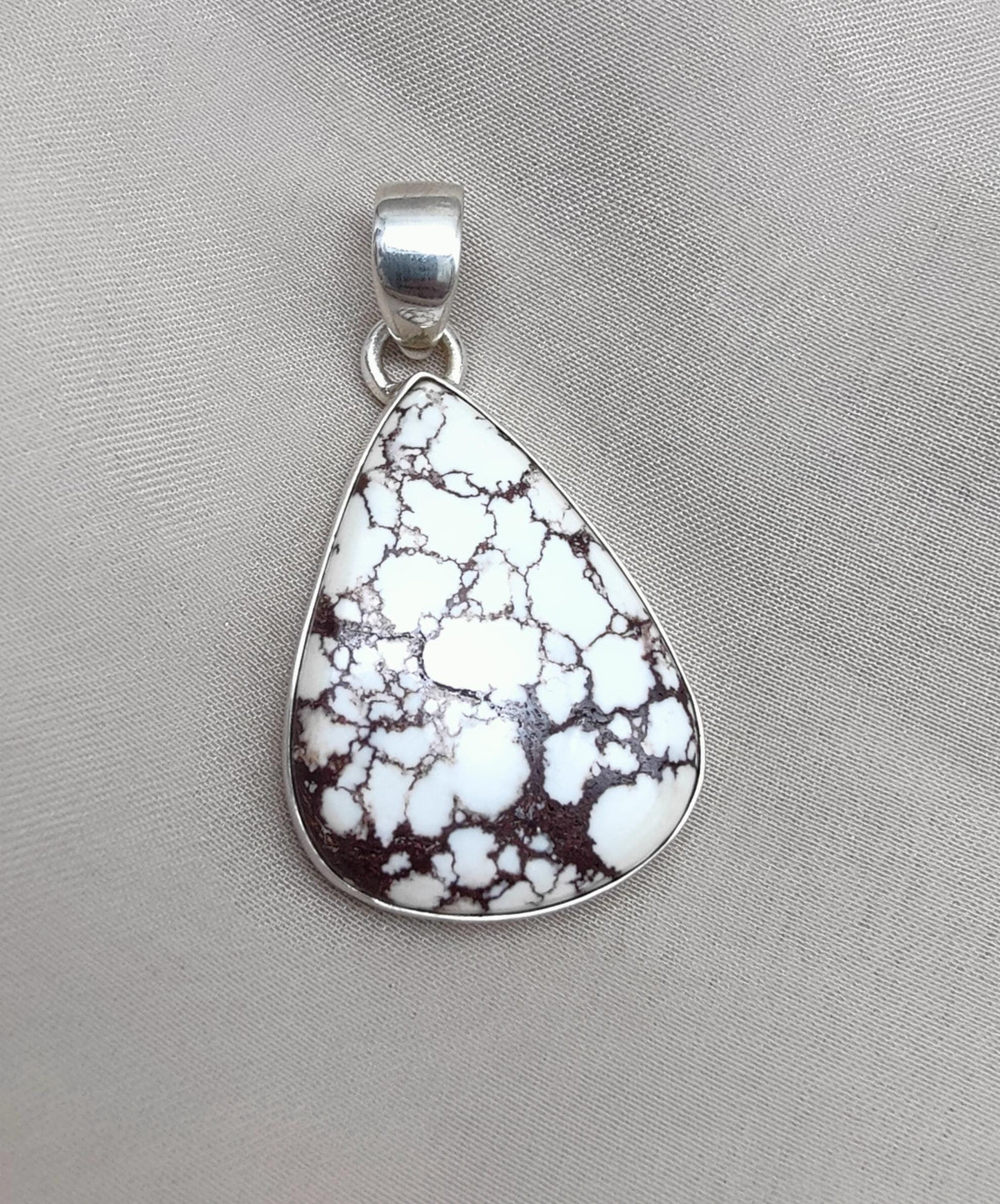 925 Sterling Silver Wild Horse Jasper Pendant Necklace: Teardrop, Boho Healing Crystal