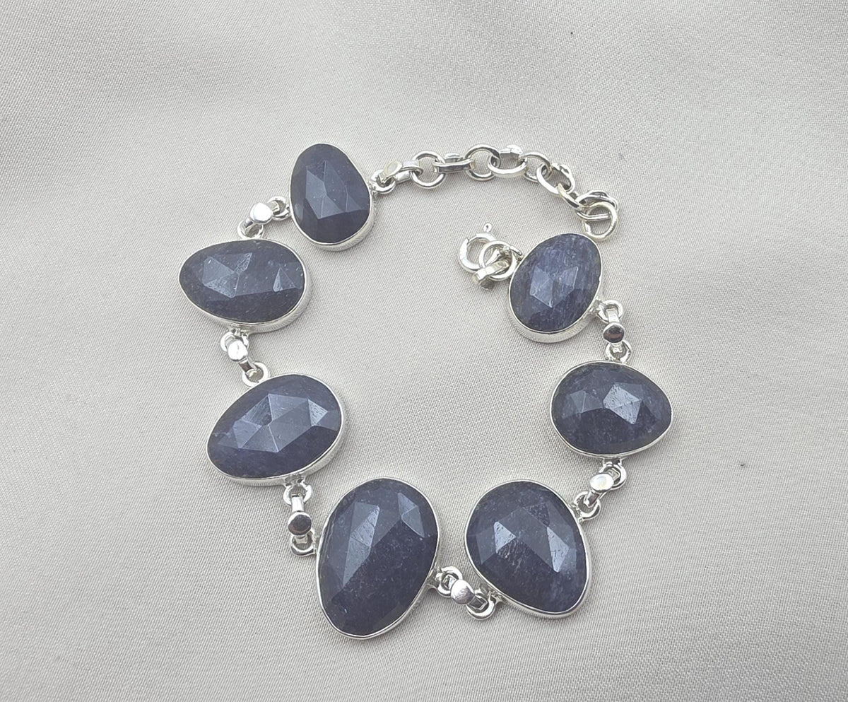 925 Sterling Silver Blue Sapphire Bracelet Faceted Sapphire Jewelry September Birthstone