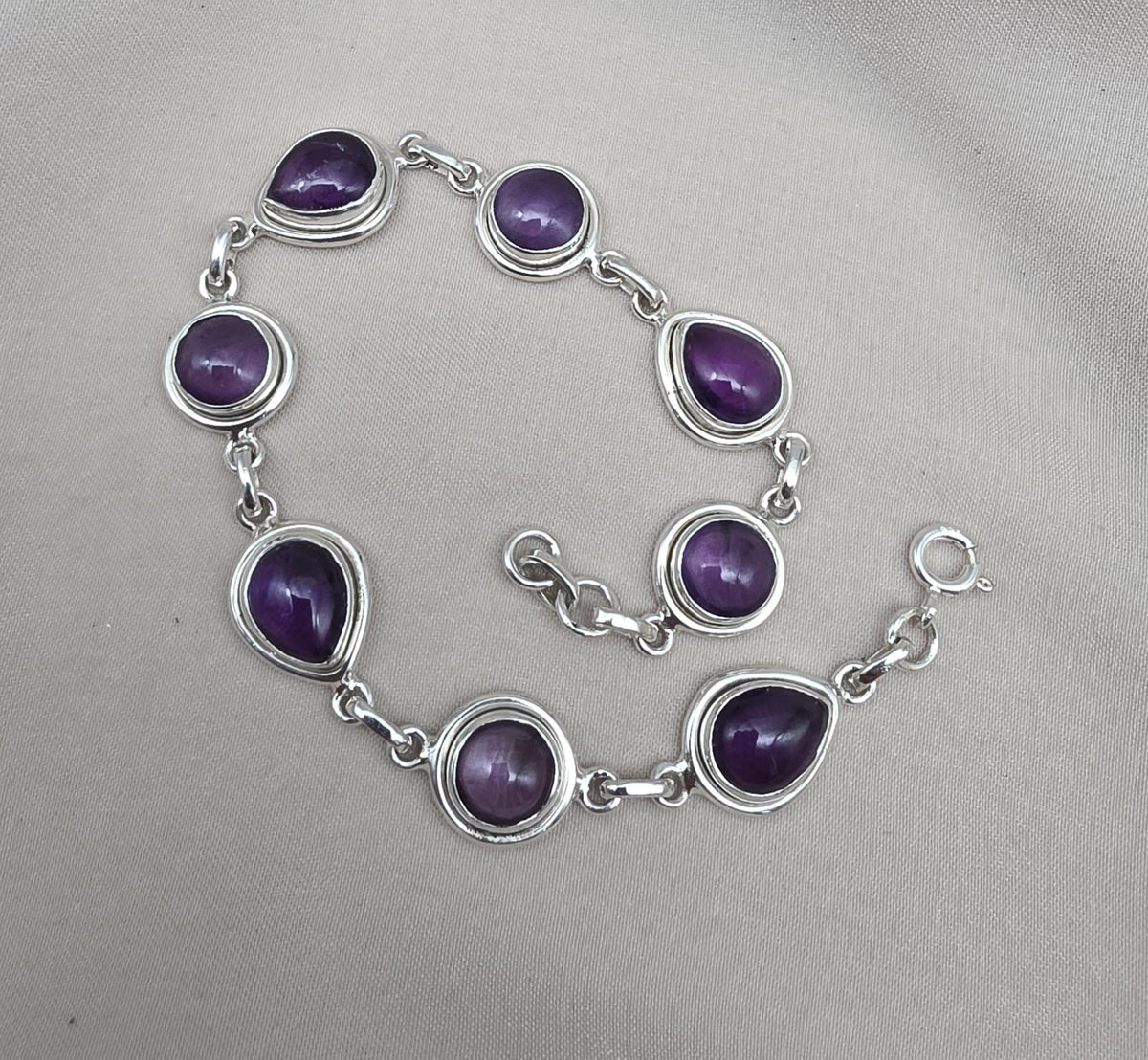 Amethyst 925 Sterling Silver Bracelet Natural Purple Gemstone Handmade