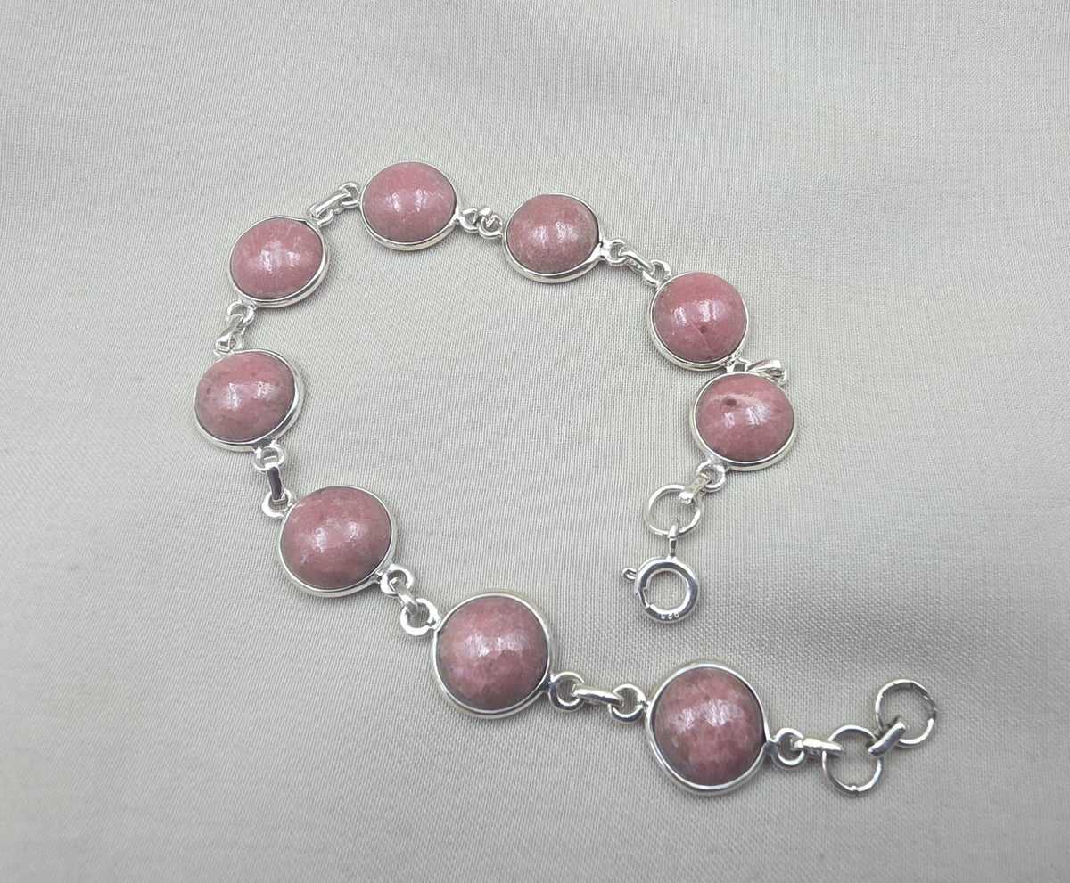925 Sterling Silver Rhodochrosite Bracelet Handmade Gemstone Boho Jewelry