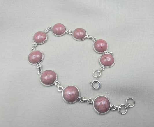 925 Sterling Silver Rhodochrosite Bracelet Handmade Gemstone Boho Jewelry
