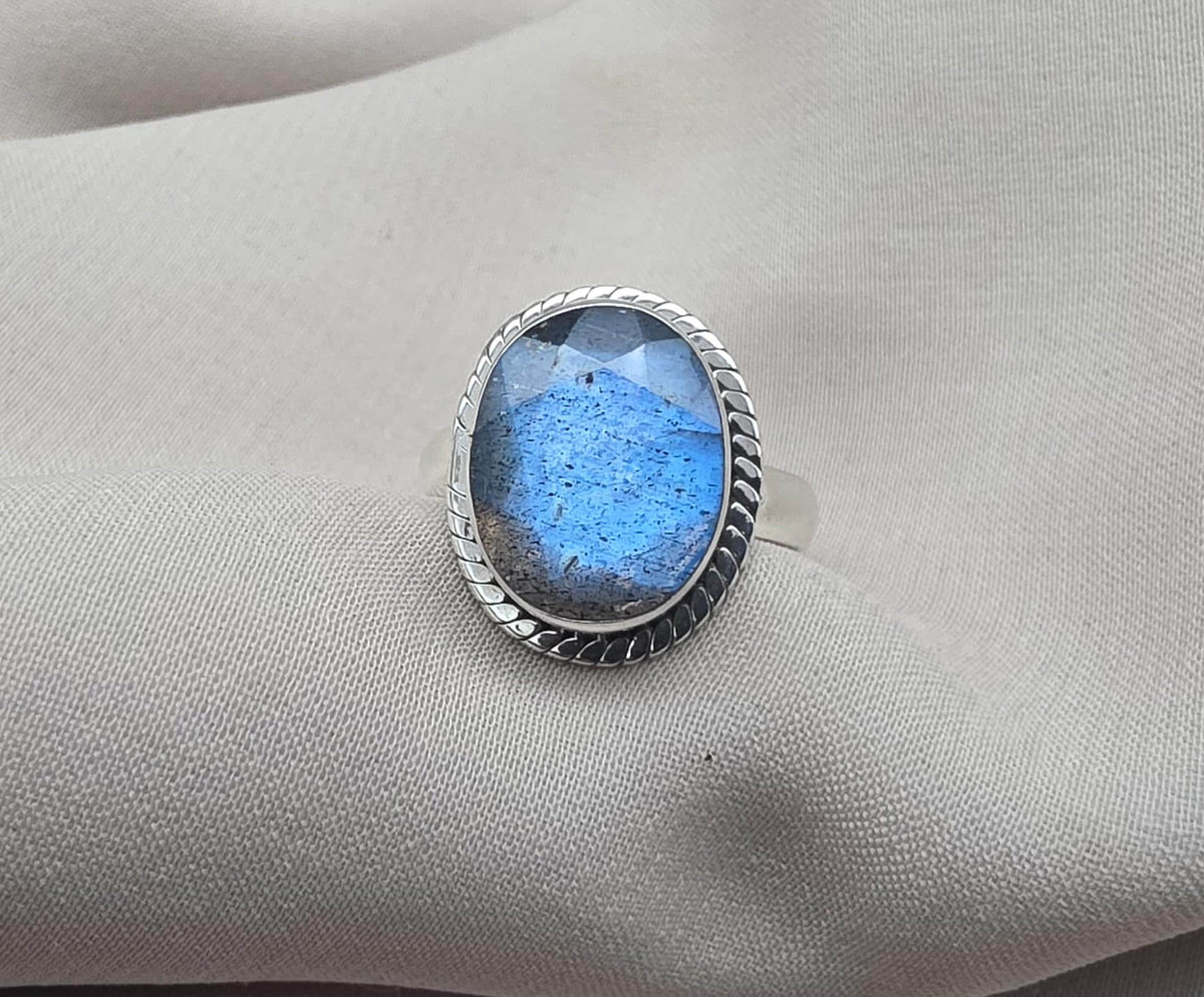 Labradorite Ring 925 Sterling Silver Blue Flash Gemstone Boho Statement Jewelry Gift For Her