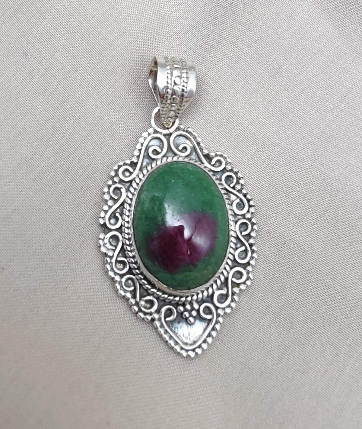 Ruby Zoisite 925 Sterling Silver Pendant: Handmade Chakra Healing Necklace