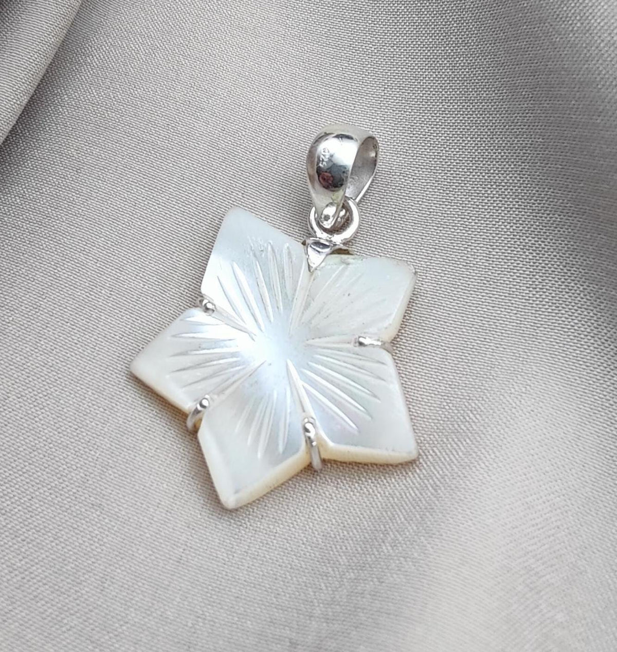 Mother of Pearl Star Pendant: 925 Sterling Silver Boho Necklace