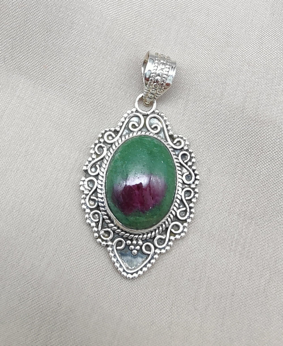Ruby Zoisite 925 Sterling Silver Pendant: Handmade Chakra Healing Necklace