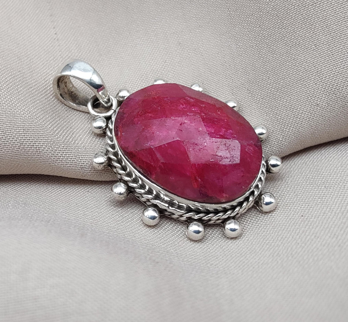 Handmade Ruby Pendant Necklace: Oval Faceted 925 Sterling Silver, July Birthstone