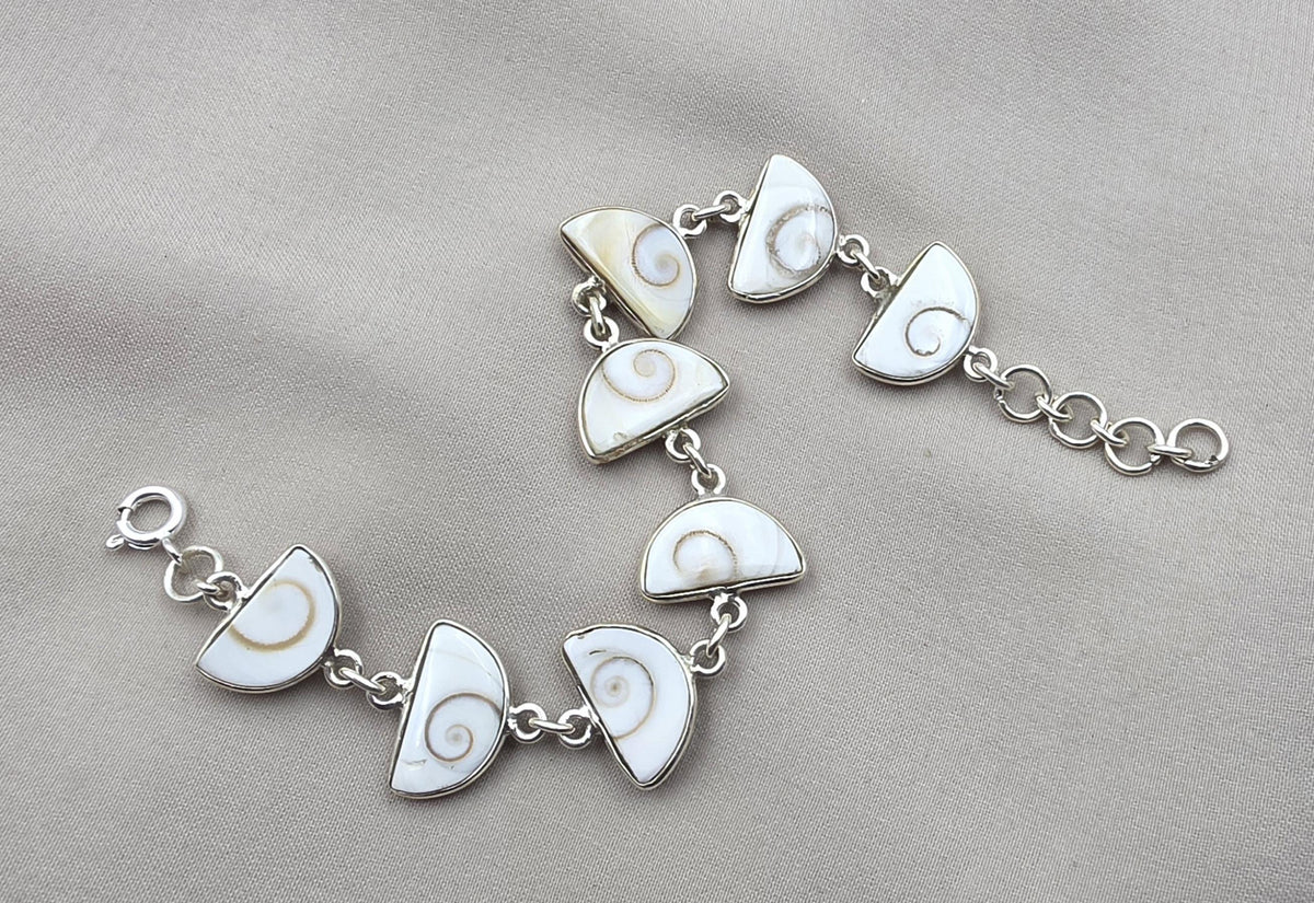 925 Sterling Silver Shiva Eye Shell Bracelet Link Bracelet Gemstone Jewelry Gift for Her