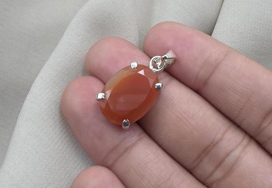 925 Sterling Silver Carnelian Pendant, Faceted Orange Gemstone Necklace Charm