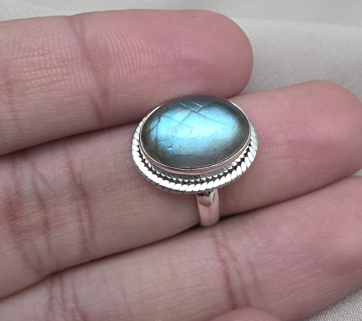 Labradorite Ring 925 Sterling Silver Natural Blue Flash Gemstone Ring Boho Statement Jewelry