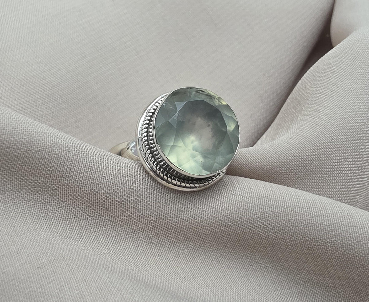 Handmade Sterling Silver Prehnite Ring, Natural Gemstone Statement Jewelry