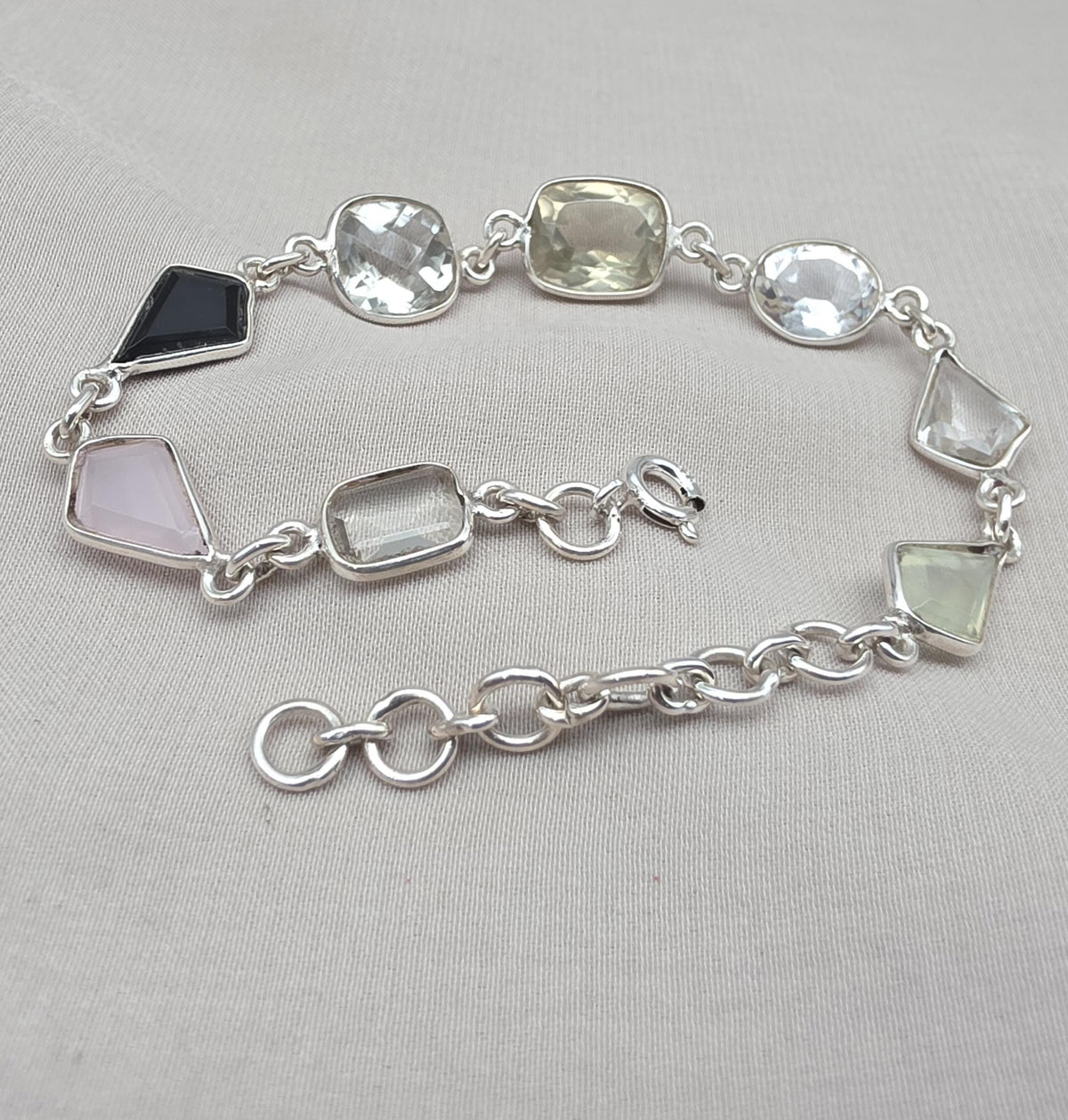 925 Sterling Silver Multi Gemstone Bracelet, Colorful Boho Link Jewelry Gift Her