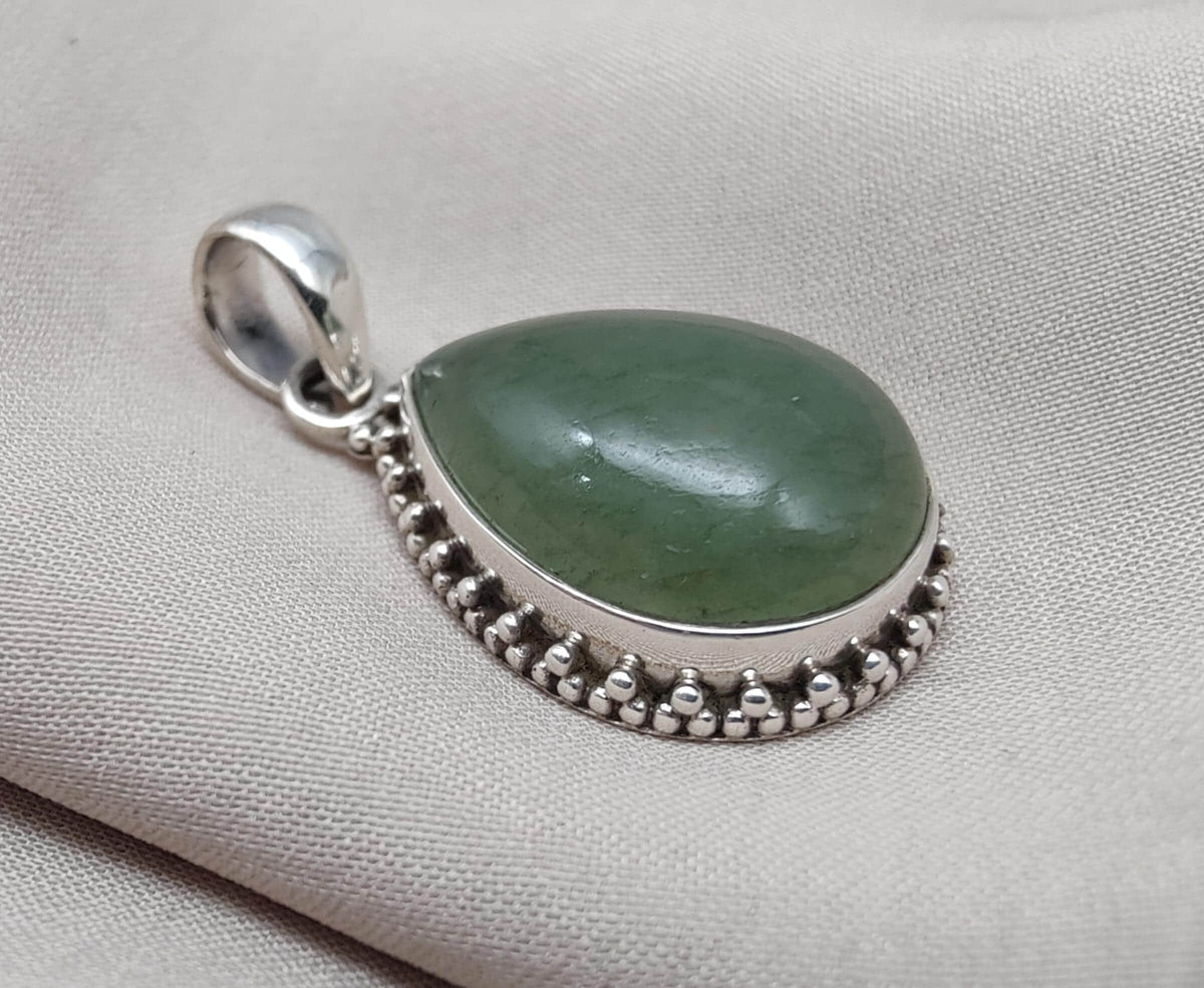 Green Aventurine Pendant 925 Sterling Silver | Handmade Teardrop Gemstone Necklace | Healing Crystal Jewelry Gift