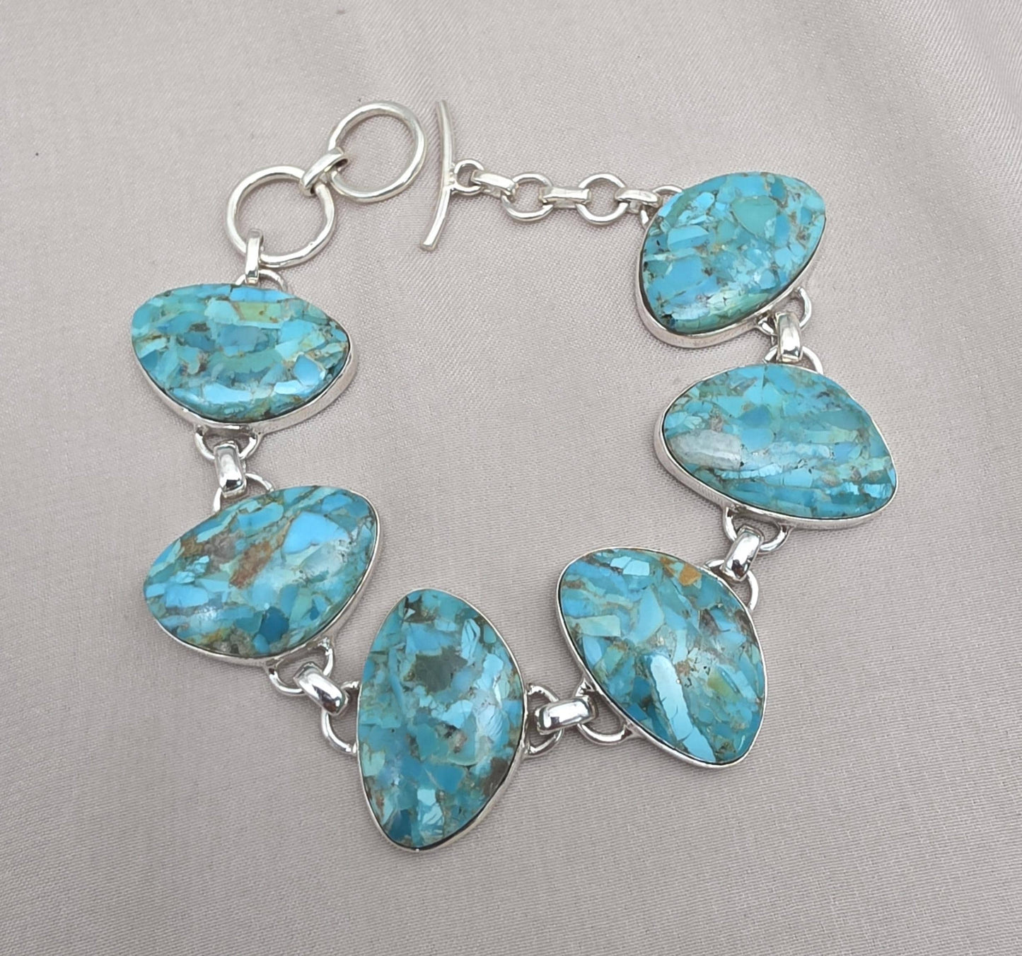 Turquoise Bracelet 925 Silver Blue Statement Gemstone Jewelry Gift for Her