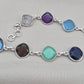 925 Sterling Silver Multi Stone Bracelet Natural Gemstone Cushion Link Jewelry