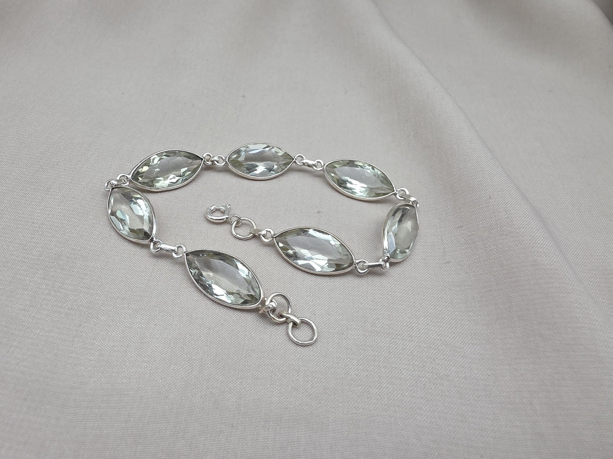 925 Sterling Silver Green Amethyst Bracelet Marquise shape Gemstone Elegant Link Bracelet Gift