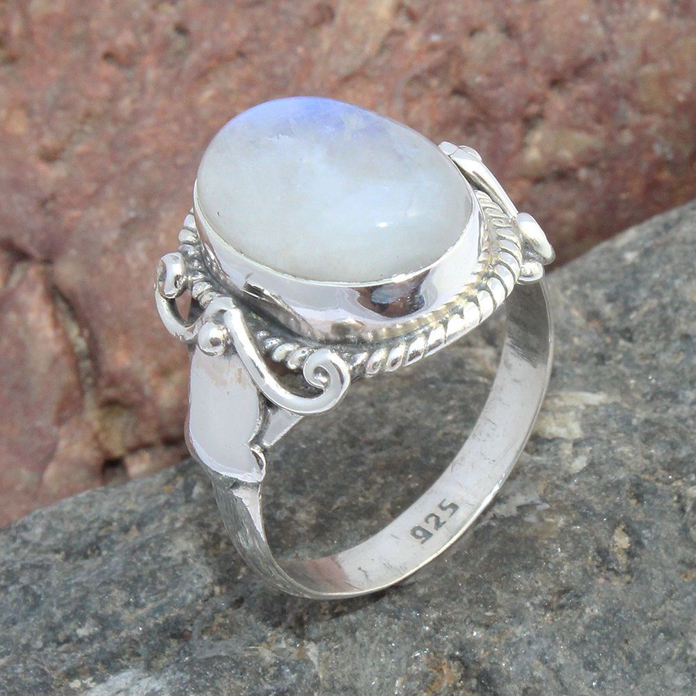 925 SOLID STERLING SILVER NATURAL RAINBOW MOONSTONE GEMSTONES HANDMADE RING, ALL SIZES AVAILABLE