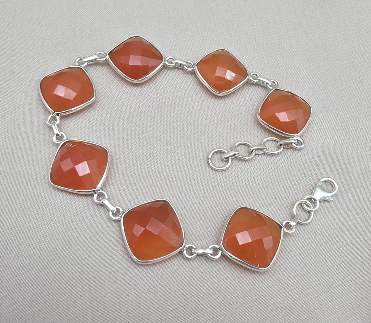 Sterling Silver Carnelian Bracelet, Faceted Gemstone Handmade Jewelry