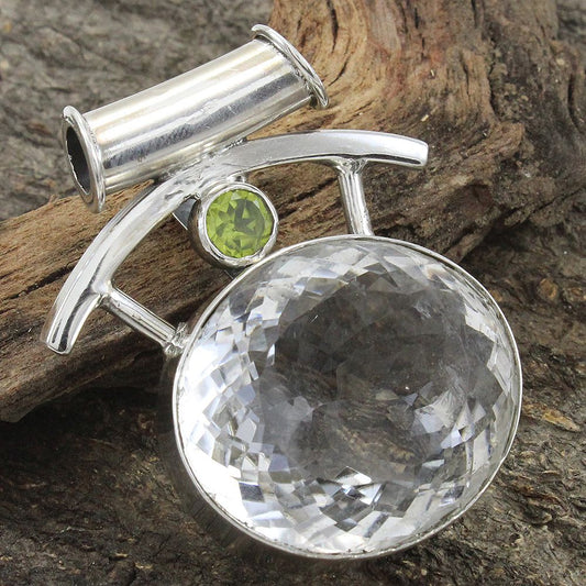 925 SOLID STERLING SILVER NATURAL CRYSTAL QUARTZ PERIDOT PENDANT