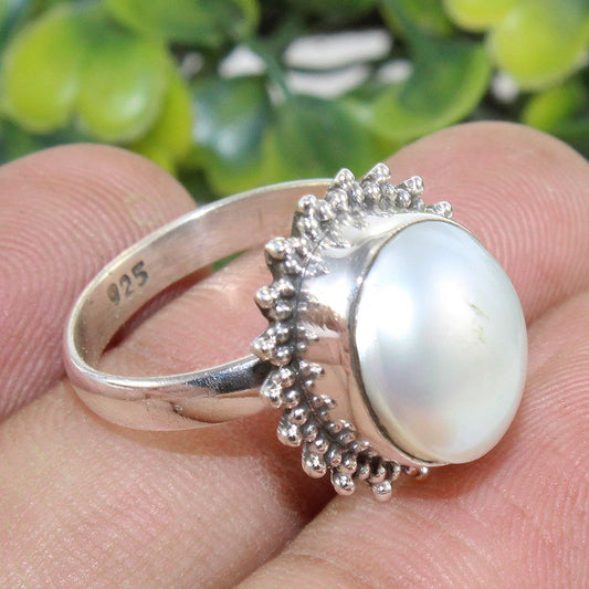 925 SOLID STERLING SILVER NATURAL Mother of Pearl GEMSTONES HANDMADE RING, ALL SIZES AVAILABLE
