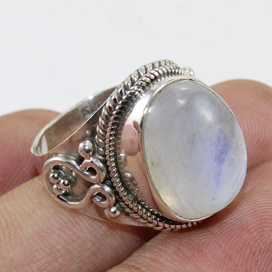 925 SOLID STERLING SILVER NATURAL RAINBOW MOONSTONE GEMSTONES HANDMADE RING, ALL SIZES AVAILABLE