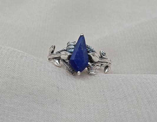 925 SOLID STERLING SILVER NATURAL LAPIS LAZULI GEMSTONE HANDMADE RING, LEAF DEGISN BRIDAL RING ALL SIZES AVAILABLE