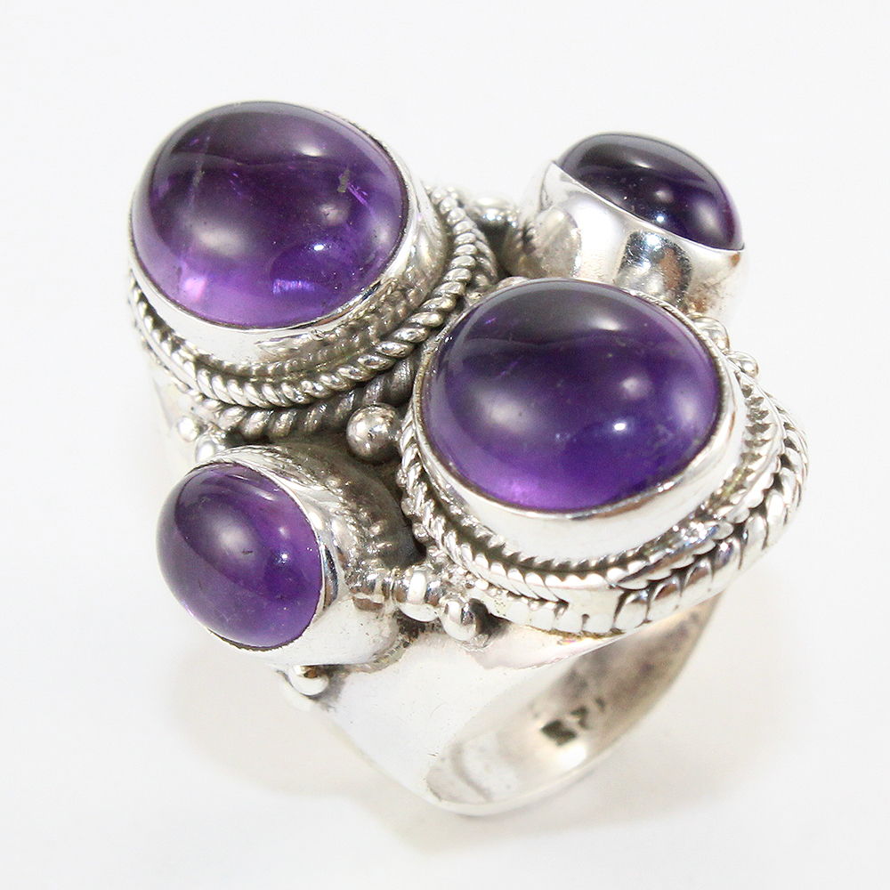 925 SOLID STERLING SILVER NATURAL PURPLE AMETHYST GEMSTONES HANDMADE RING, ALL SIZES AVAILABLE