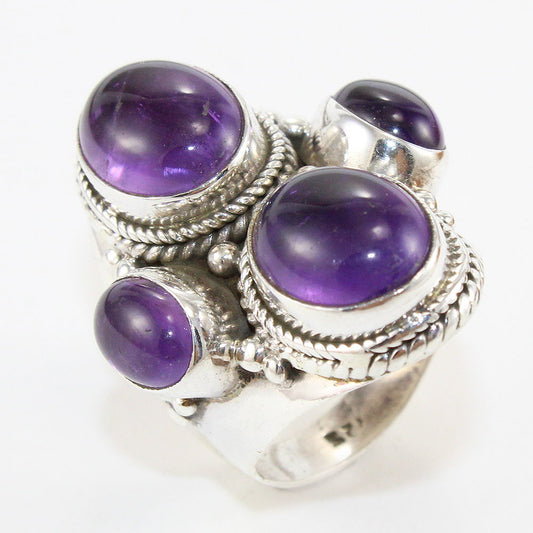 925 SOLID STERLING SILVER NATURAL PURPLE AMETHYST GEMSTONES HANDMADE RING, ALL SIZES AVAILABLE