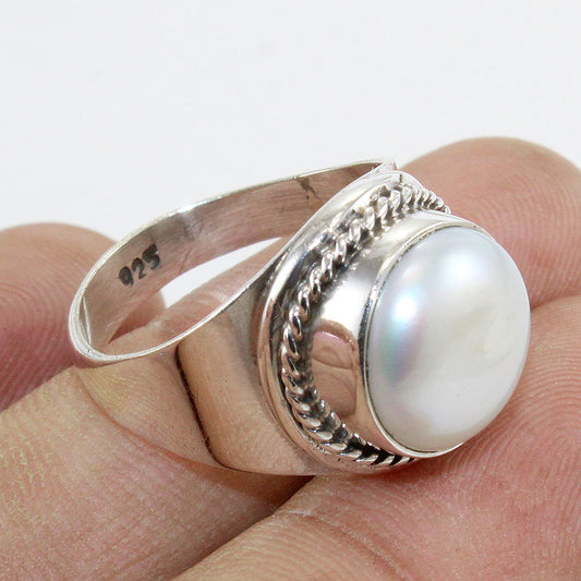 925 SOLID STERLING SILVER NATURAL Mother of Pearl GEMSTONES HANDMADE RING, ALL SIZES AVAILABLE