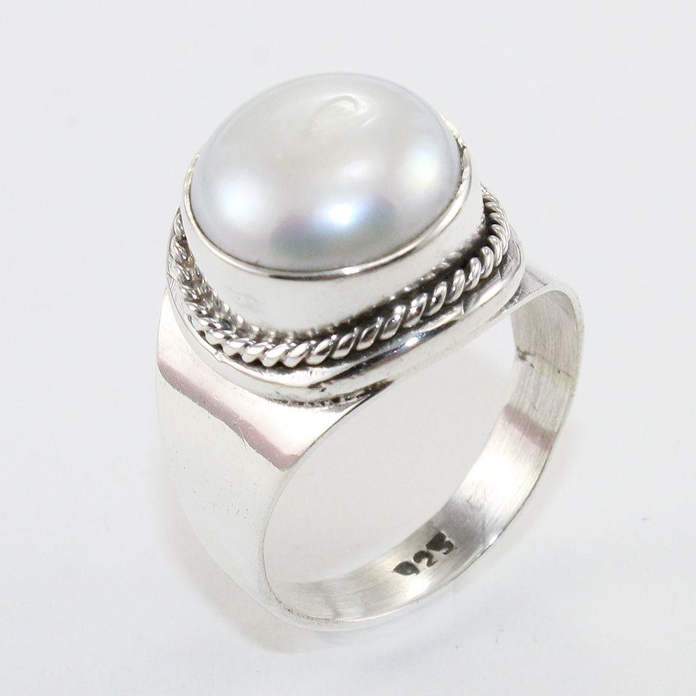 925 SOLID STERLING SILVER NATURAL Mother of Pearl GEMSTONES HANDMADE RING, ALL SIZES AVAILABLE