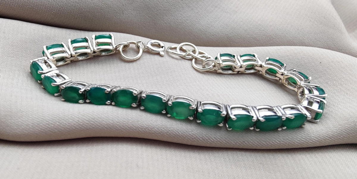 Green Onyx Tennis Bracelet: 925 Sterling Silver Gemstone Jewelry