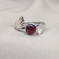 Red Garnet 925 Sterling Silver Ring – Adjustable Leaf Design, Natural Gemstone January Birthstone Jewelry