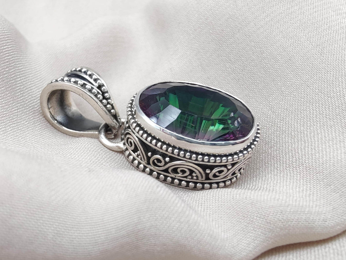 Mystic Topaz Pendant: 925 Sterling Silver Jewelry Rainbow Gemstone, Boho Healing Charm