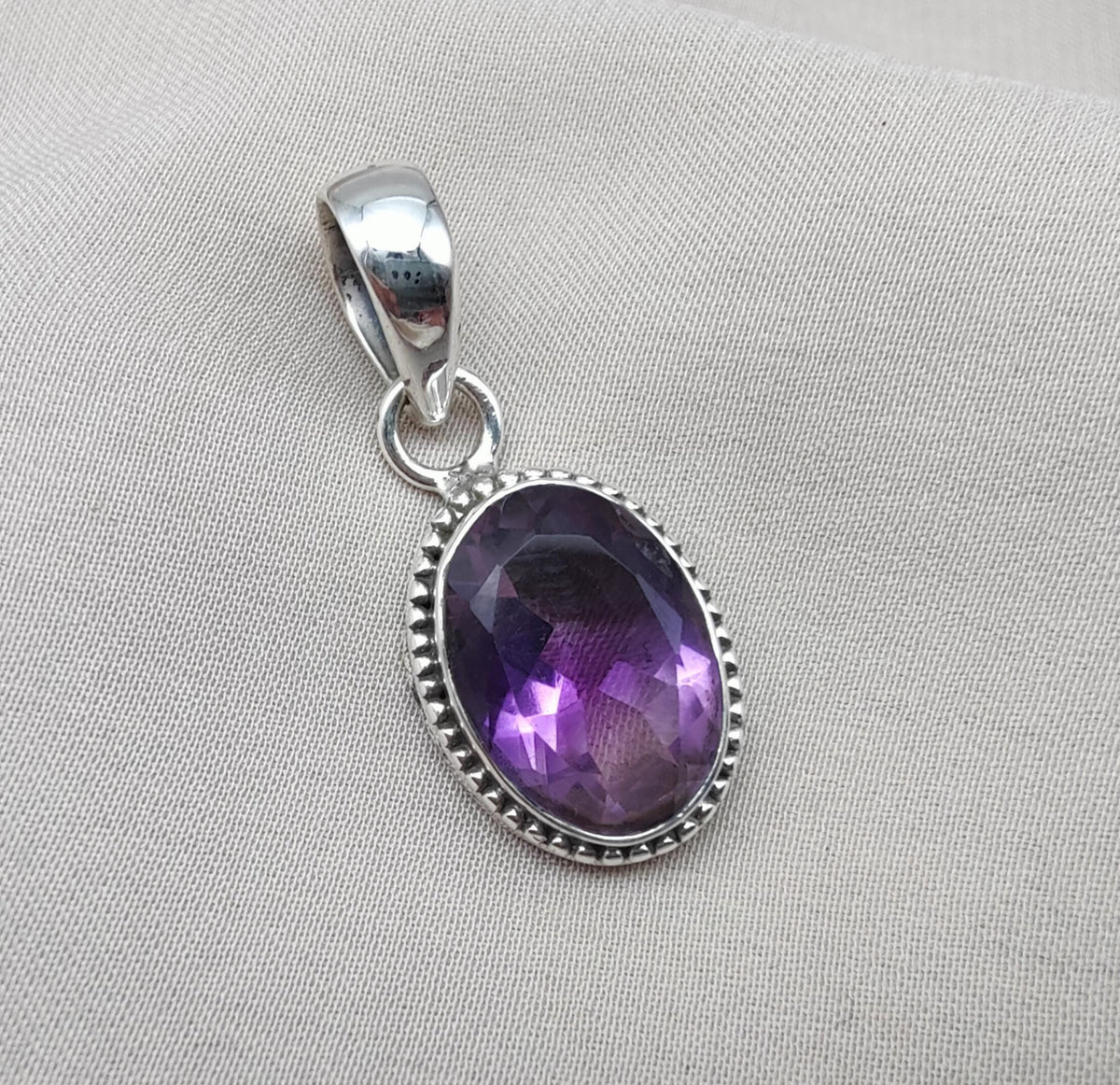 925 Sterling Silver Oval Amethyst Pendant: Healing Crystal Jewelry