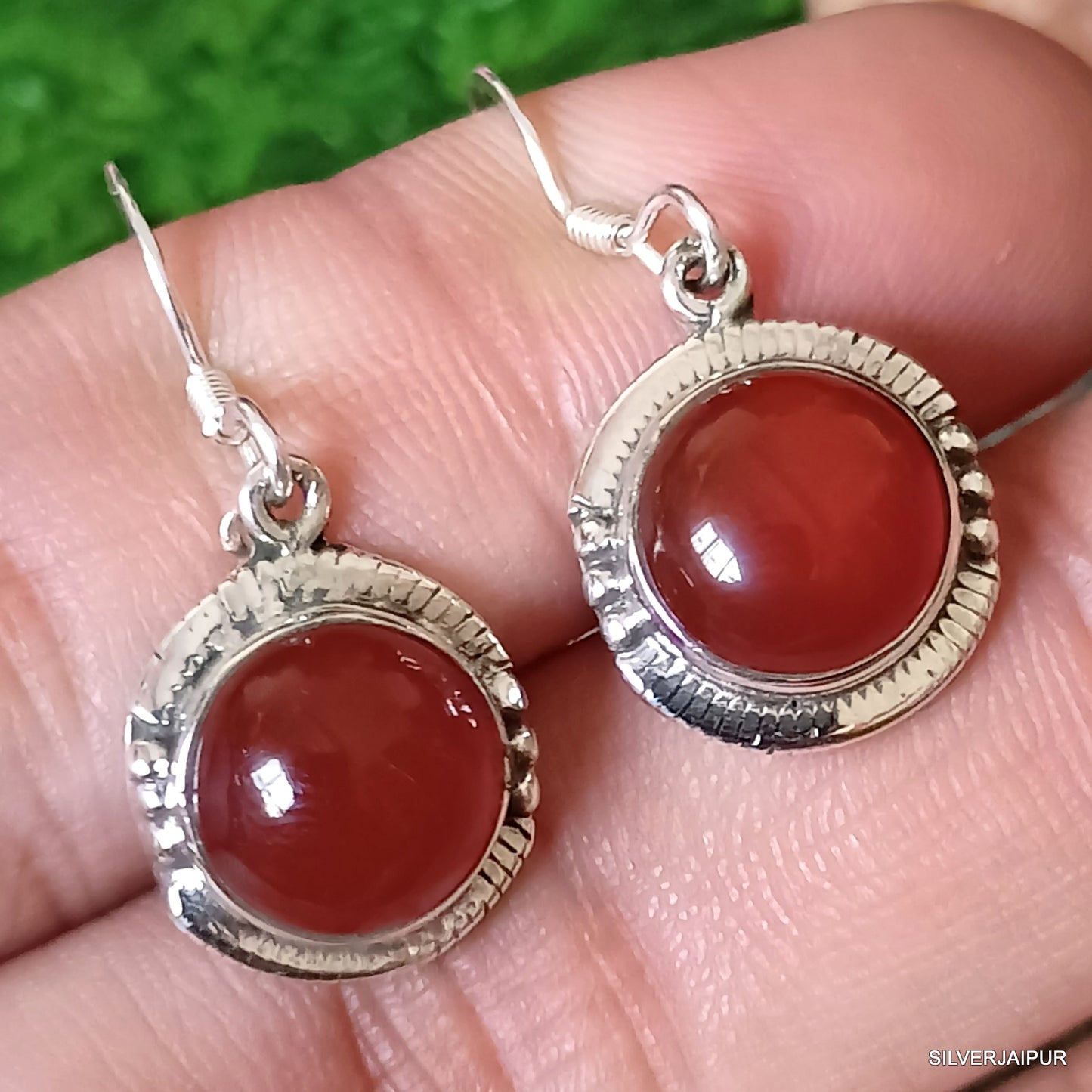 925 SOLID STERLING SILVER NATURAL RED ONYX GEMSTONE HOOK EARRING