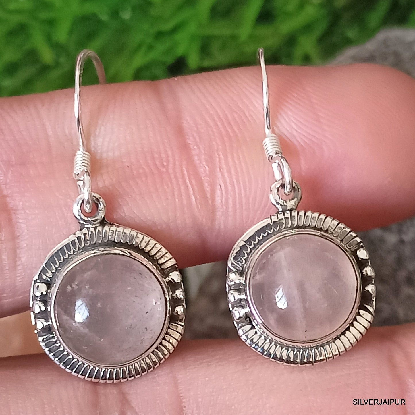 925 SOLID STERLING SILVER NATURAL ROSE QUARTZ GEMSTONE HOOK EARRING