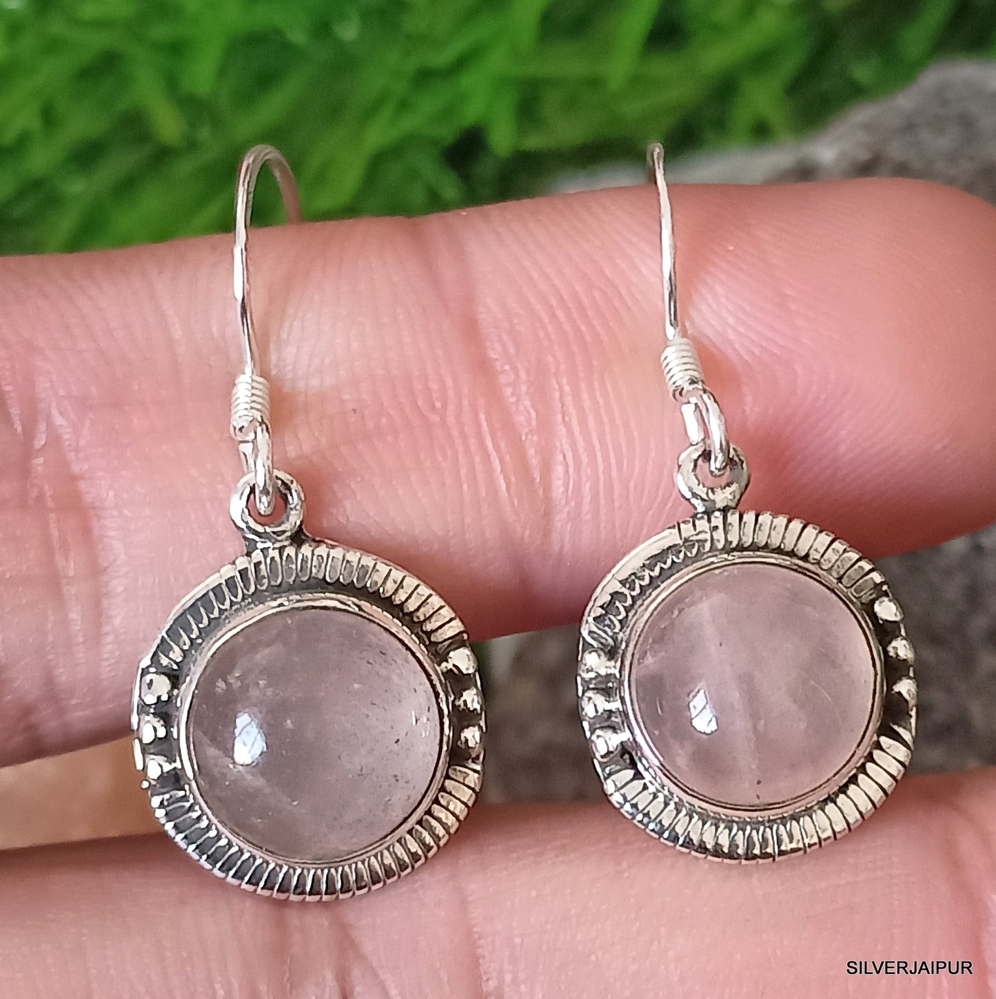 925 SOLID STERLING SILVER NATURAL ROSE QUARTZ GEMSTONE HOOK EARRING