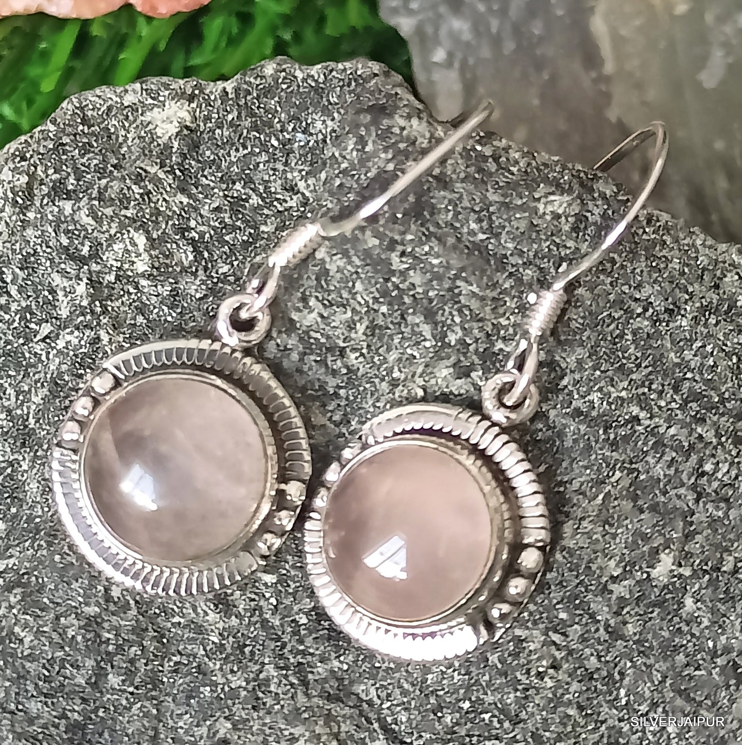 925 SOLID STERLING SILVER NATURAL ROSE QUARTZ GEMSTONE HOOK EARRING