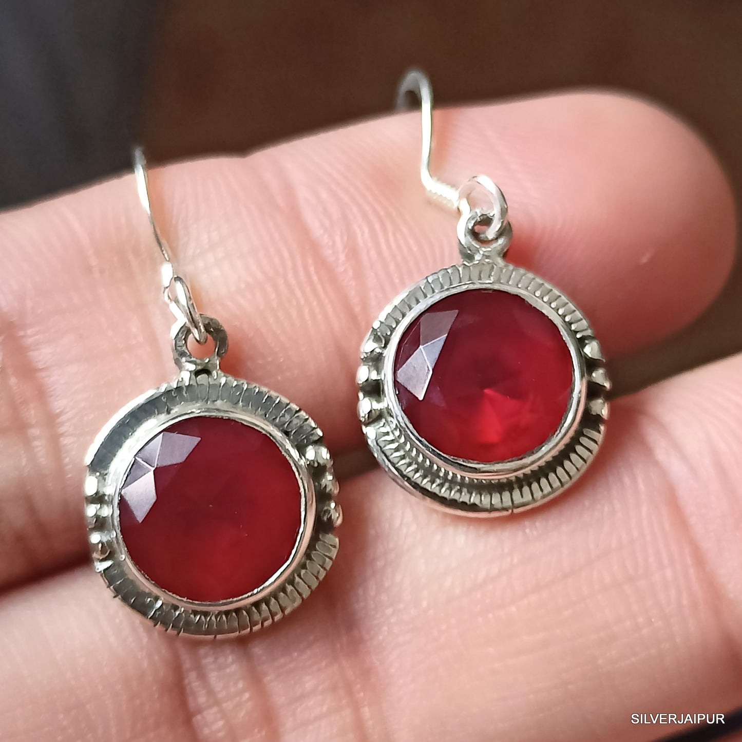 925 SOLID STERLING SILVER NATURAL RUBY GEMSTONE HOOK EARRING