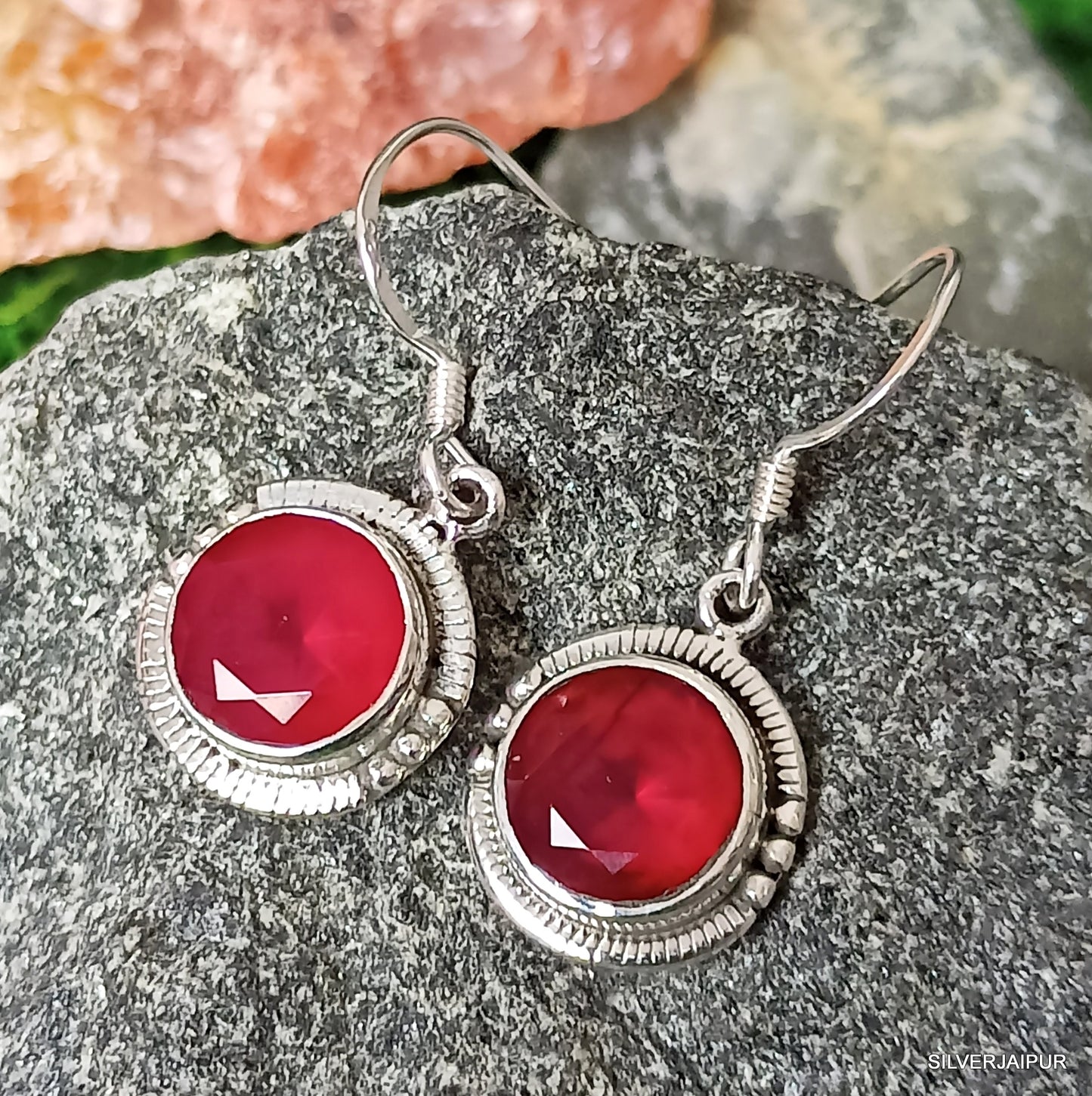 925 SOLID STERLING SILVER NATURAL RUBY GEMSTONE HOOK EARRING