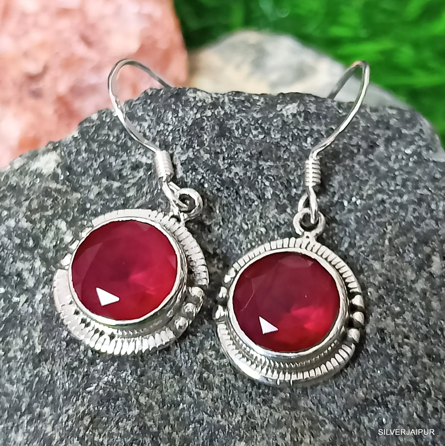 925 SOLID STERLING SILVER NATURAL RUBY GEMSTONE HOOK EARRING